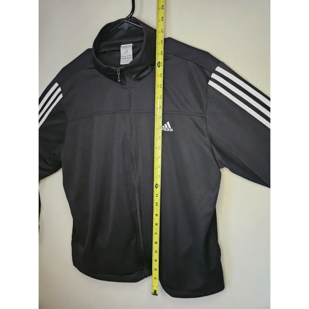 Adidas Black w White Stripes Full Front Zip Track Jacket Top X-LARGE USED